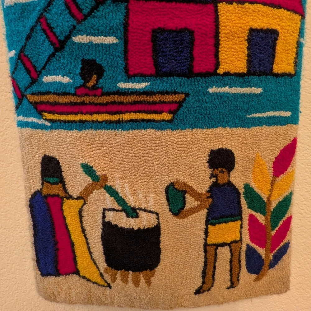 Vintage Venezuelan Tropical Handmade Hooked Rug